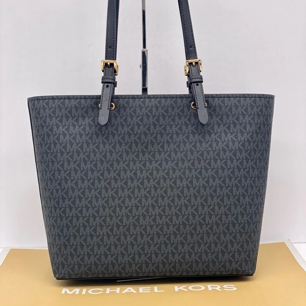 Michael Kors Jet Set Medium Double Pocket Tote Shoulder Bag Black
